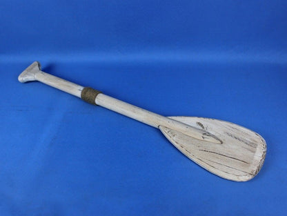 Wooden Rustic Whitewashed Decorative Rowing Boat Paddle with Hooks 24""