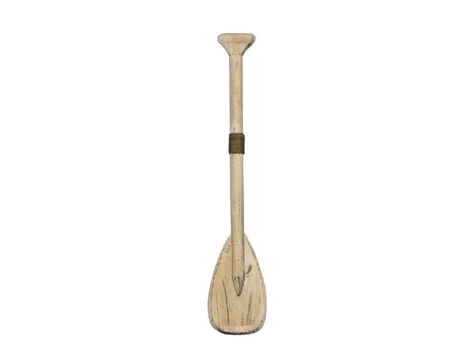 Wooden Rustic Whitewashed Decorative Rowing Boat Paddle with Hooks 24""