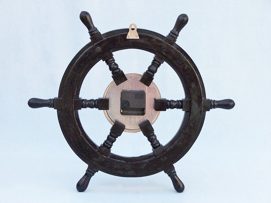 Deluxe Class Wood and Chrome Pirate Ship Wheel Clock 18""