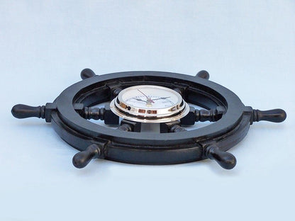Deluxe Class Wood and Chrome Pirate Ship Wheel Clock 18""