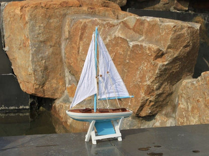 Wooden Decorative Sailboat 12"" - Light Blue Sailboat Model