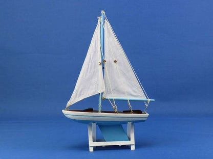 Wooden Decorative Sailboat 12"" - Light Blue Sailboat Model