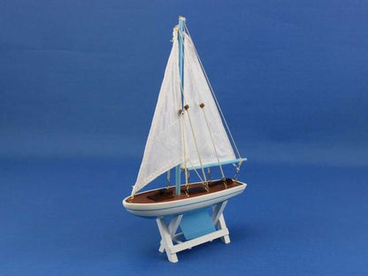 Wooden Decorative Sailboat 12"" - Light Blue Sailboat Model