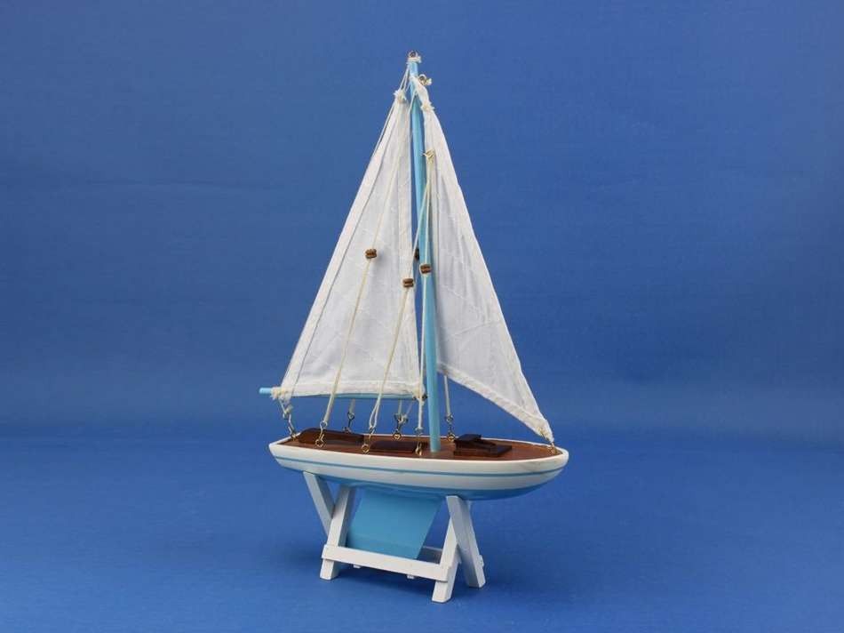 Wooden It Floats 12"" - Light Blue Floating Sailboat Model