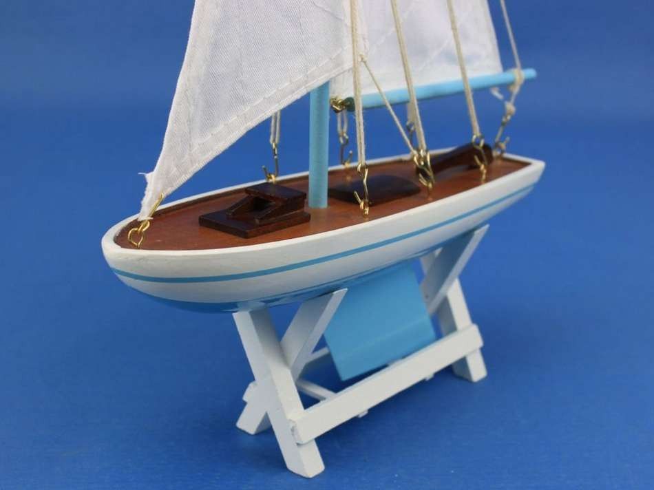 Wooden Decorative Sailboat 12"" - Light Blue Sailboat Model