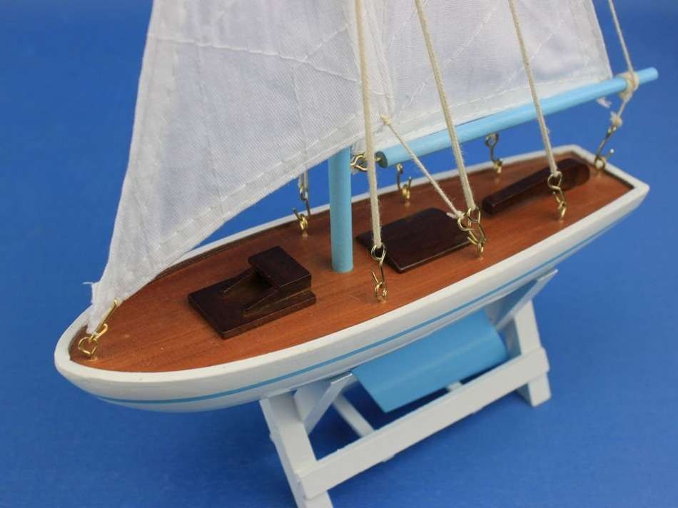Wooden Decorative Sailboat 12"" - Light Blue Sailboat Model