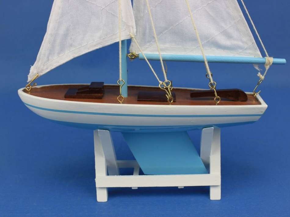 Wooden Decorative Sailboat 12"" - Light Blue Sailboat Model