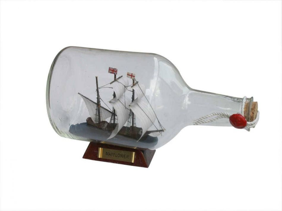 Mayflower Model Ship in a Glass Bottle  9""