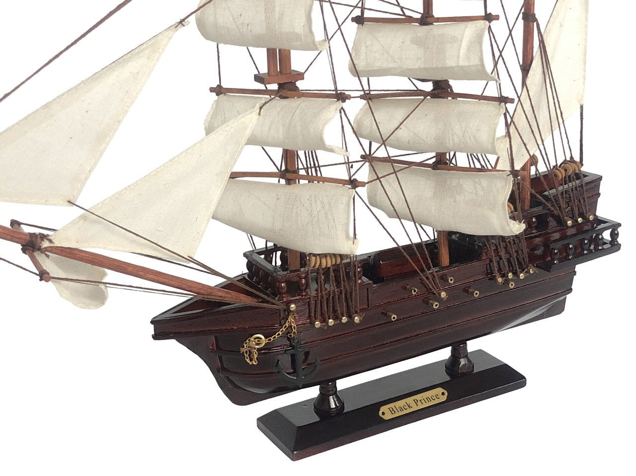 Wooden Ben Franklin's Black Prince White Sails Pirate Ship Model 20""