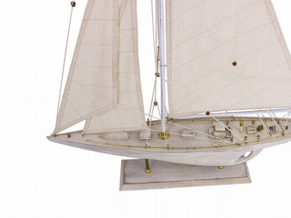Wooden Rustic Whitewashed Pacific Sailer Model Sailboat Decoration 35""
