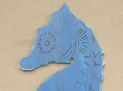 Wooden Rustic Dark Blue Wall Mounted Seahorse Decoration 36""