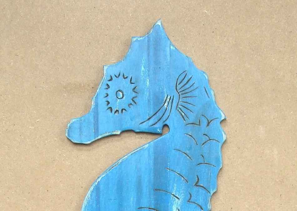 Wooden Rustic Light Blue Wall Mounted Seahorse Decoration 36""