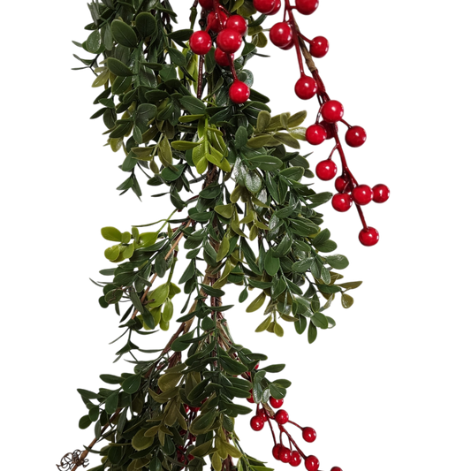 Boxwood Garland with Berries - 5 Feet Long