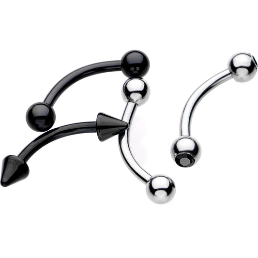 16G 5/16 Black Plated Steel Curved Barbell Eyebrow Ring Set of 4