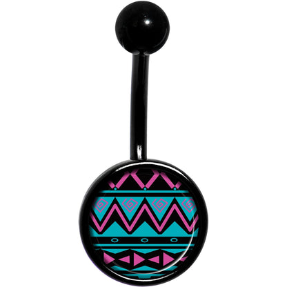 Pink Teal Tribal Pattern Black Belly Ring