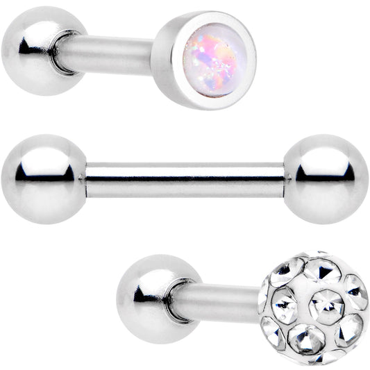 16G 1/4 Clear Gem Inlay Cartilage Tragus Earring 3 Pack Set
