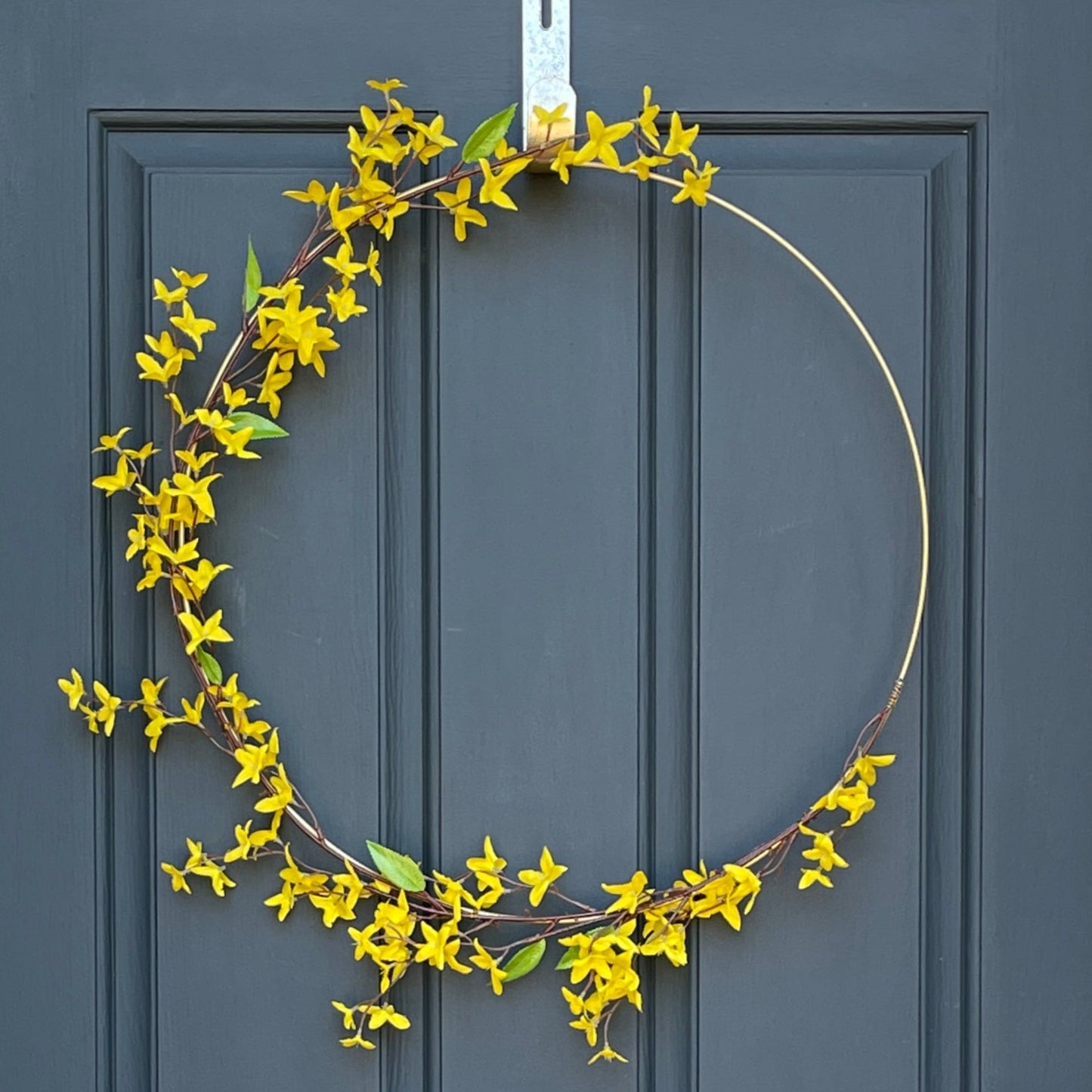 Modern Yellow Forsythia Spring Hoop Wreath