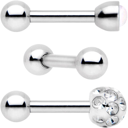 16G 1/4 Clear Gem Inlay Cartilage Tragus Earring 3 Pack Set