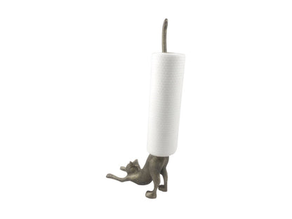 Rustic Gold Cast Iron Yoga Cat Kitchen Paper Towel Holder 19""