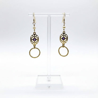 14 K Gold Filled Purple Crystal Circle Filigree Earrings