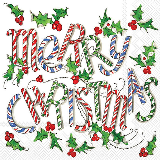 Merry Christmas Cane - Cocktail Napkin