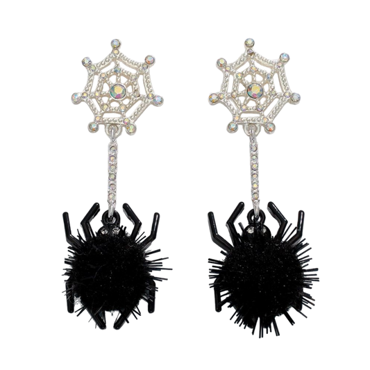Black Spiders with Pom Poms - Earrings