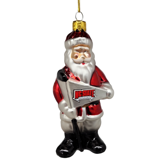 NC State Santa Claus Glass Ornament