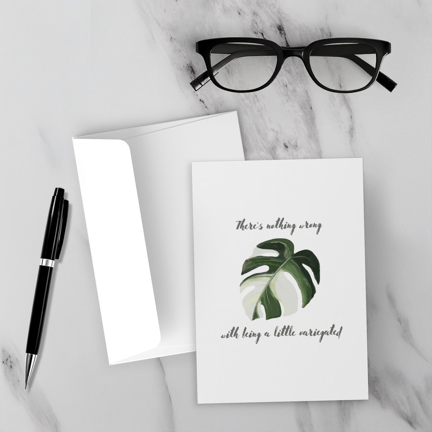 Monstera Albo Greeting Card – Blank Inside With Envelope