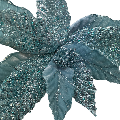 Velvet Poinsettia Stem - Turquoise Glitz