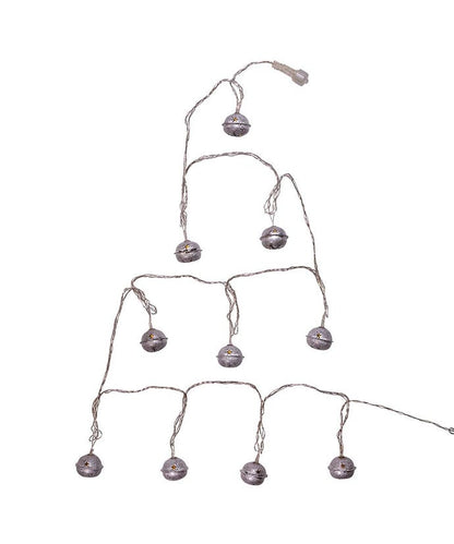 10-Light Silver Bell With Warm White LED Light Set