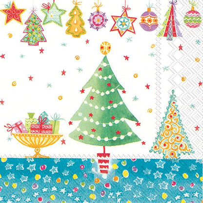 Cheery Christmas Blue Cocktail Napkin